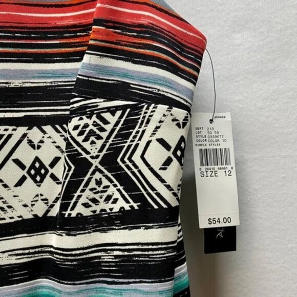 AB Studio Dress Women's 12 Black White Multicolor Stripe Geo Print Design NWT - Picture 6 of 16